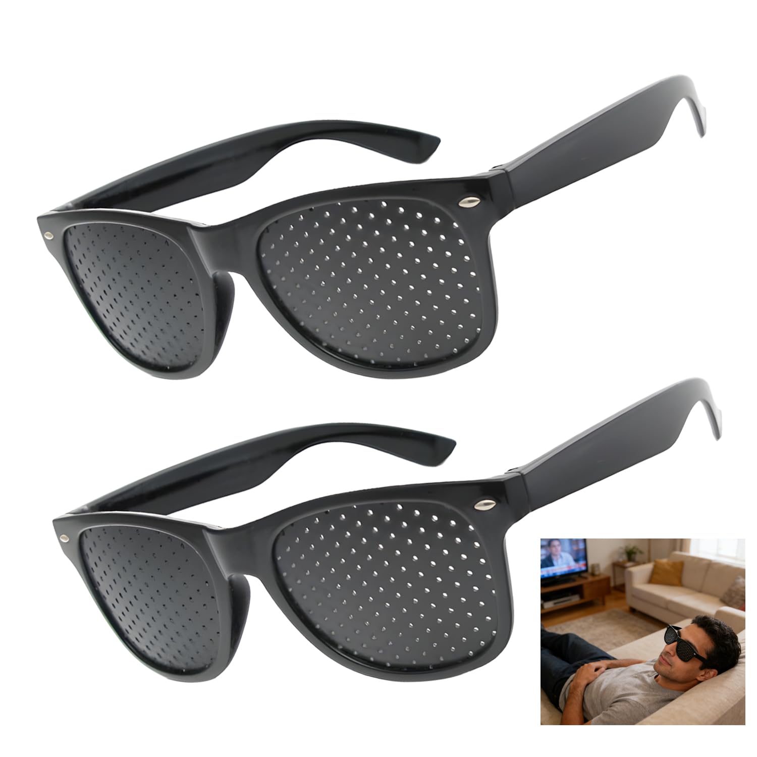 Lunettes à Grille Sténopéïques 2 Pièces, Lunettes à Trous Noires pour Relaxation des Yeux et Gymnastique Oculaire