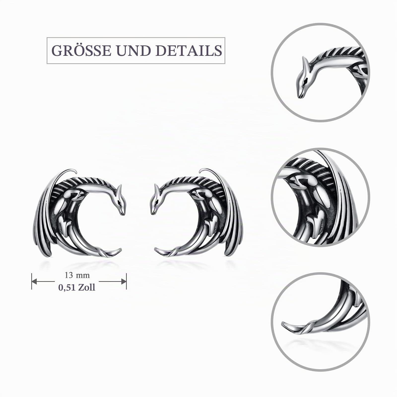 Drachen Ohrstecker 925 Sterling Silber Unisex-Ohrringe für Frauen und Männer