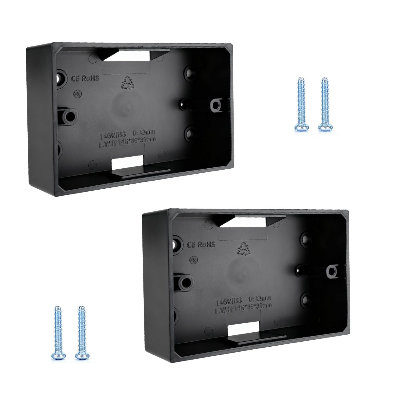 2 Gang Surface Mount Back Box Pattress,146 * 86 * 35mm, 2 pcs