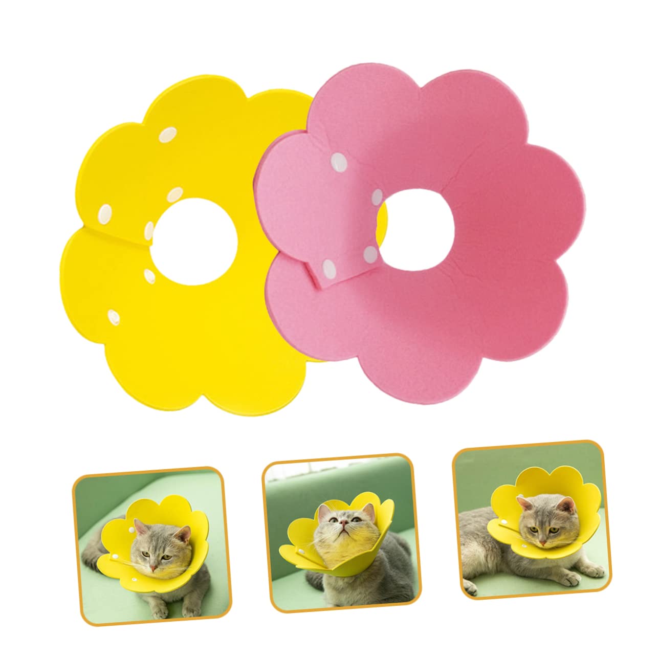 POPETPOP 8pezzi Collare Elisabettiano Decorativo Per e Traspirante Collare Per Prevenire Leccate e Adatto Per Ferite e Interventi Chirurgici Giallo e Rosa
