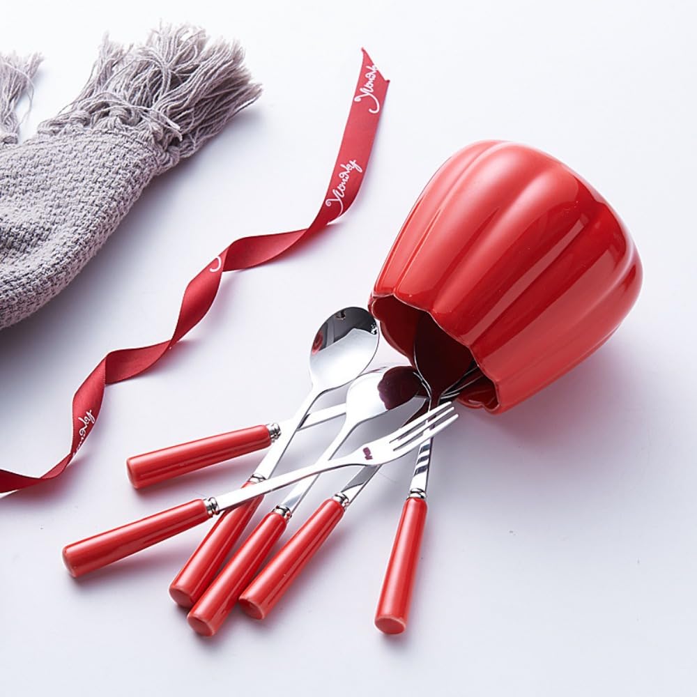(12 Stück) Edelstahl Obst Gabel Set Licht Luxus Keramik Vorratsglas Pick Haushalt Wassermelone Löffel