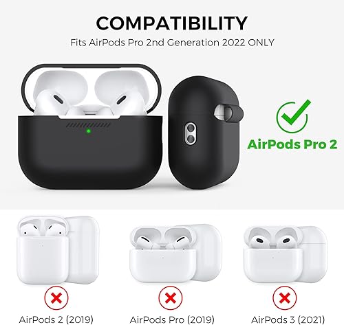 Miniatura 2 de AHASTYLE Funda protectora de silicona para AirPods Pro 2 LED frontal visible Compatible con AirPods Pro de segunda generación (negro)