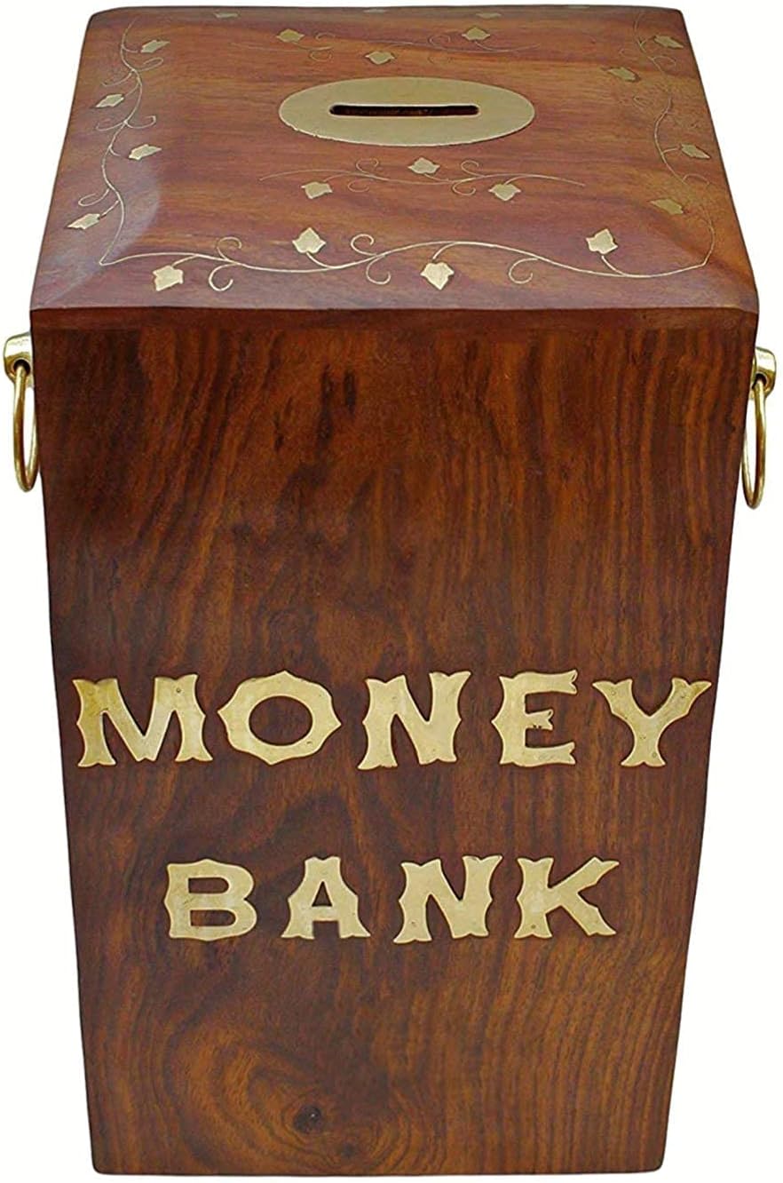 MITRIA TRADERS Money Bank - Big Size Master Size Large Piggy Bank Wooden 8 X 5 Inch For Kids And Adults (Brown), Modern
