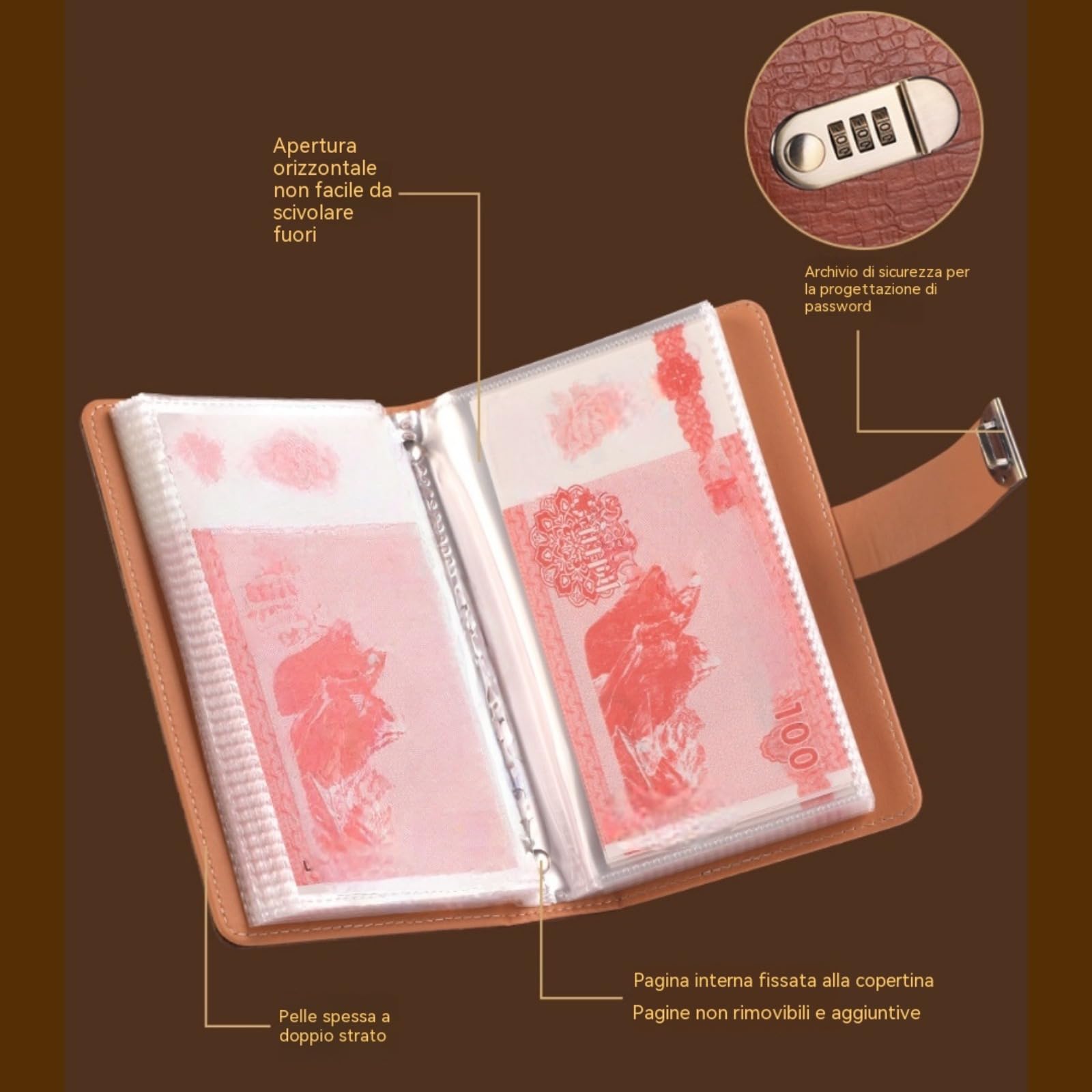 Libro del risparmio con 100 buste porta soldi e lucchetto a password, agenda budget planner italiano