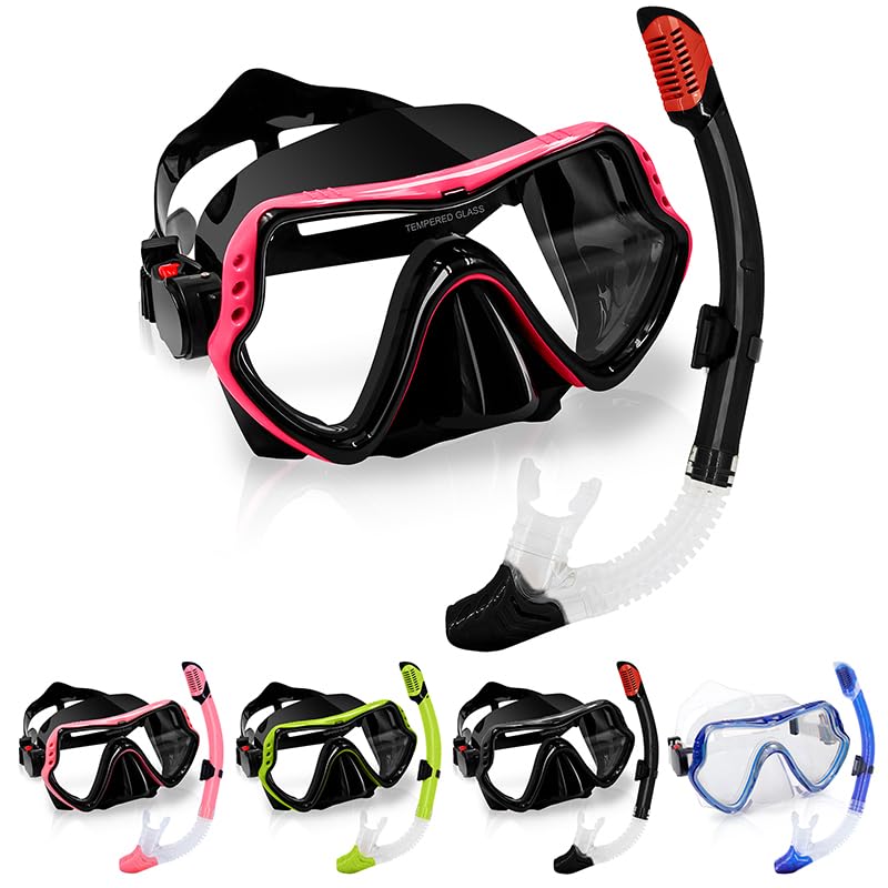 Snorkel Mask Dry Snorkel Set Anti-Fog Anti-Leak Diving Mask with Swimmming Goggles Snorkeling Packages for Adult, Kids