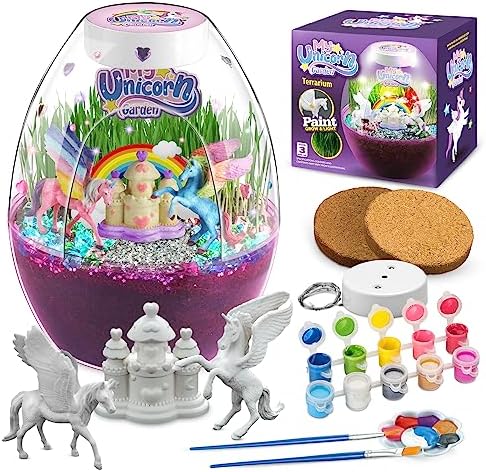 Unicorn Toys for Girls Terrarium Kit, DIY Unicorn Paint and Plant Growing Light Up Terrarium for Kids, Arts and Crafts Night Light Toys Gifts for 4 5 6 7 8-12 Year Old Girls