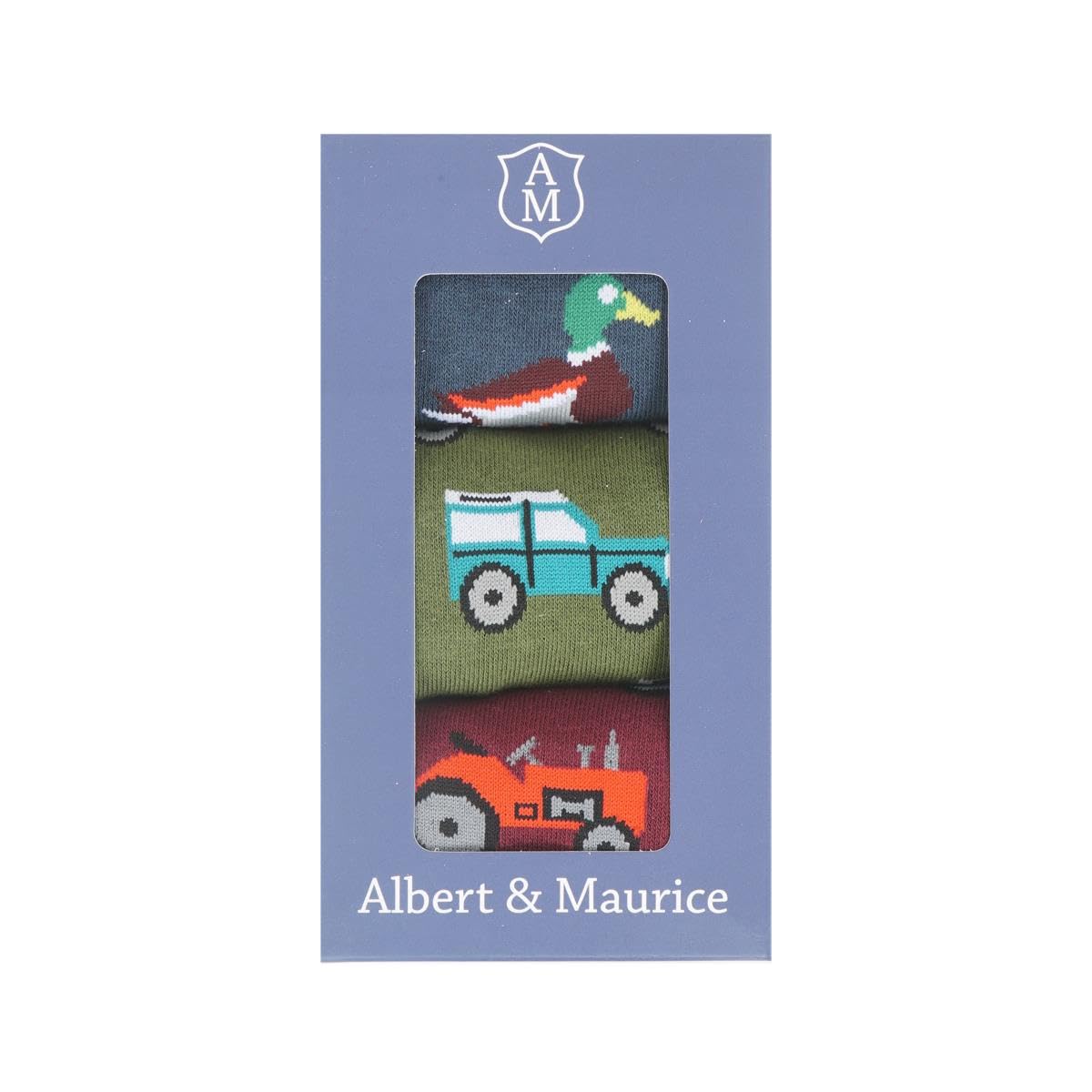 Albert & Maurice Mens Socks Gift Set Pack Of 3 Blue Duck/Green 4x4/Red Tractor