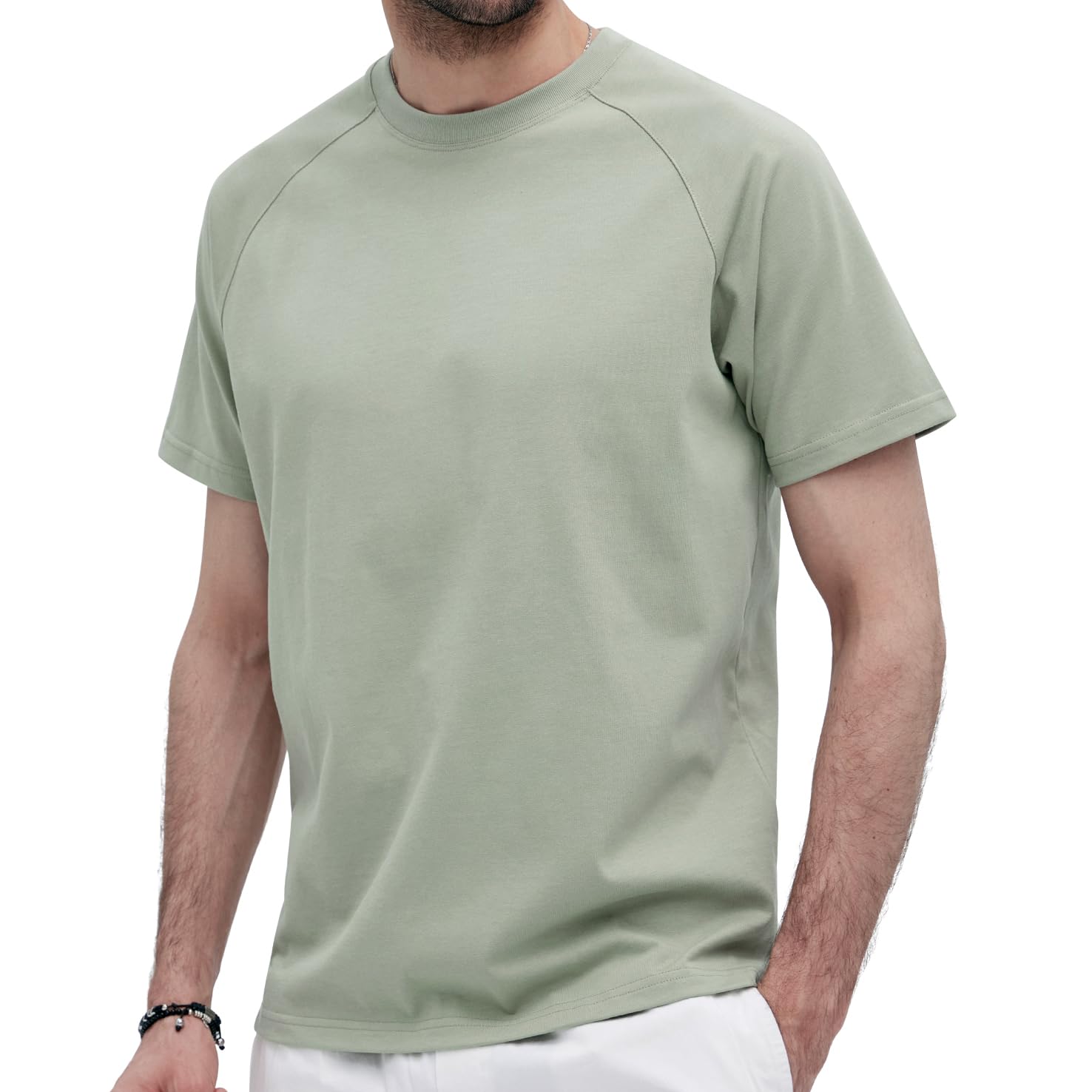 USALL Herren Langarmshirt aus Baumwolle Einfarbig Männer T-Shirt mit Langen Ärmeln Freizeithemd Vintage Casual Schwergewicht T Shirt