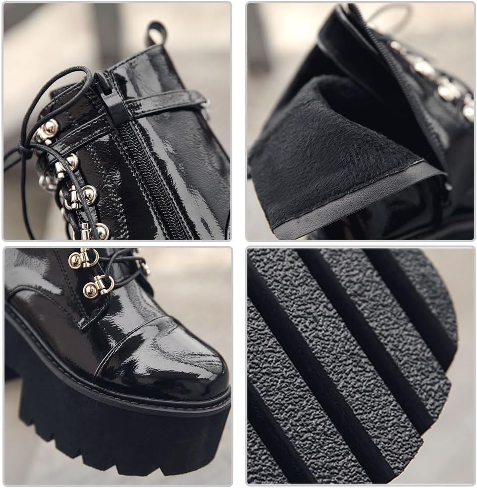 CYNLLIO Platform Ankle Boots for Women Combat Chunky Wedge Heel Boots Rave Goth Lace Up & Zipper Booties Punk Chain Shoes for Festival Concert Cosplay Party - Image 3
