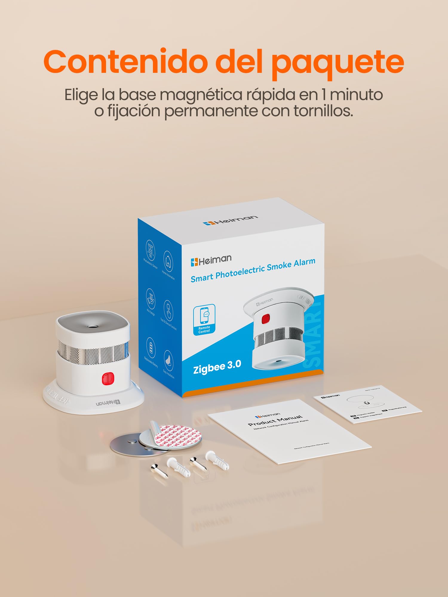 Heiman HS1SA-Z Zigbee Smart Detector de humo - Alta sensibilidad, fácil instalación, botón de prueba y silencio, 5 años de duración de la batería