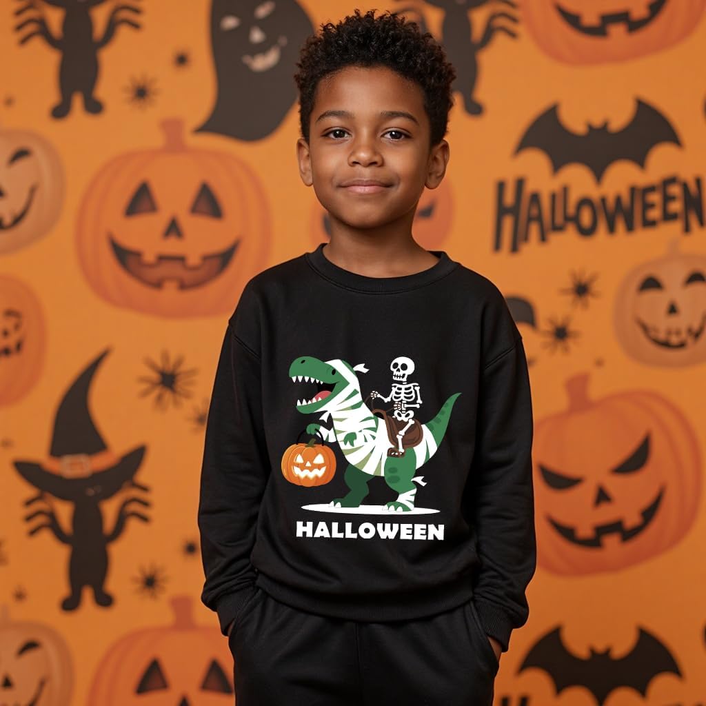 Tkria Kids Halloween Sweatshirts Pumpkin Skeleton Pullover Boys Monster Truck Trick or Treat Toddler Tops Halloween Outfits