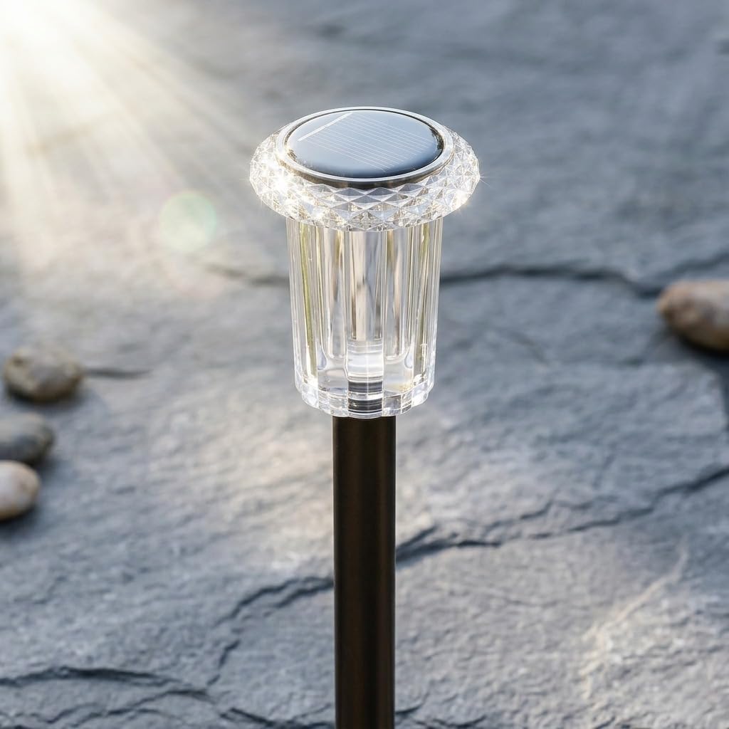 Solar Lights Outdoor 1 Pack Waterproof Cold White LED Stainless Steel Stake Outside Lights for Yard Pathway Garden Driveway Walkway Landscape Path Lighting-image-0