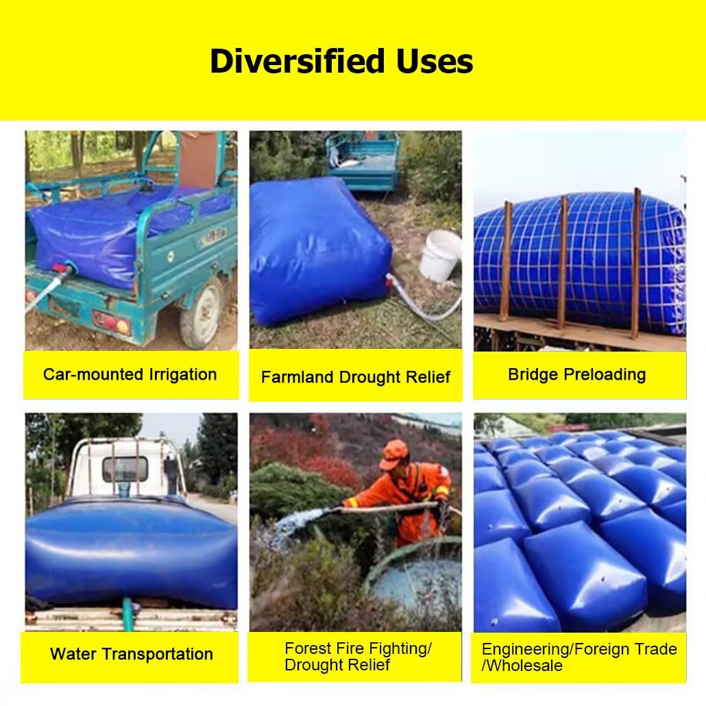 Vejiga de almacenamiento de agua portátil, tanque de emergencia plegable de 177 galones para uso en exteriores, bolsa de agua de 1,5 x 0,9 x 0,5 m, duradera y fácil de almacenar