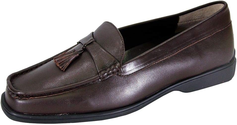 Peerage Sonya (4101) Women's Wide Width Moccasin Design Comfort Leather Loafers Brown 7.5