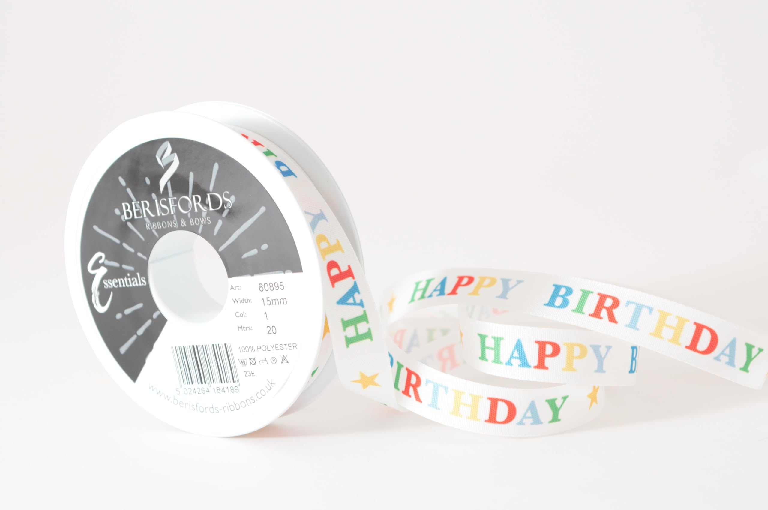 Berisfords Happy Birthday Theme Ribbon Birthday Parties 15mm by the Metre New