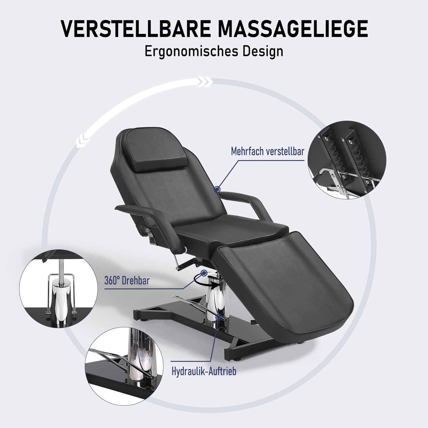 Tattoo-Stuhl 360° schwenkbare verstellbare Tattoo-Liege mit Hydraulikpumpe schwarz