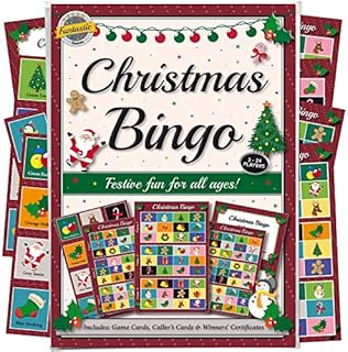 Christmas Party Bingo Game: Fun for guests of all ages - more entertaining than a xmas quiz! Novelty gift idea for a family stocking filler bag or secret Santa present. Includes 8 games sheets that cut to provide 24 games. Great activity for work, club,