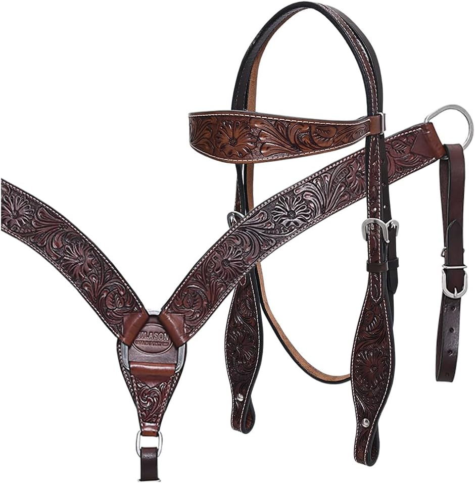 HILASON Western Horse Headstall Breast Collar Set Tack Genuine American Leather | Bridle for Horses Headstalls