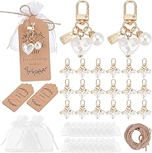 WADORN Aesthetic Alloy Keychain with Thank You Tag Organza Bag Keepsake Guest Gift for Arts Crafts Birthday Party Wedding