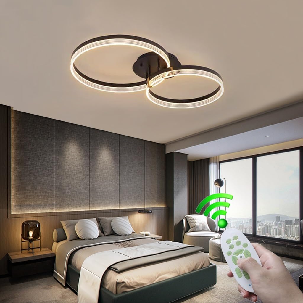 RuiRfh Modern Living Room Ceiling Lamp With Remote Control Dimmable Ceiling Lighting High Brightness Acrylic Lampshade 3 Rings Chic Aluminum Ceiling Light Bedroom Kitchen Restaurant(40cm+30cm)