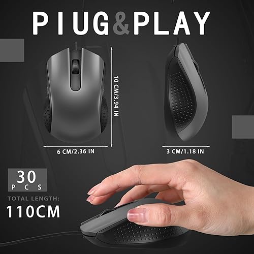Miniatura 8 de 30 piezas de mouse con cable USB, mouse de 3 botones, mouse USB a granel para PC, escritorio, laptop, computadora, oficina, escuela, suministros