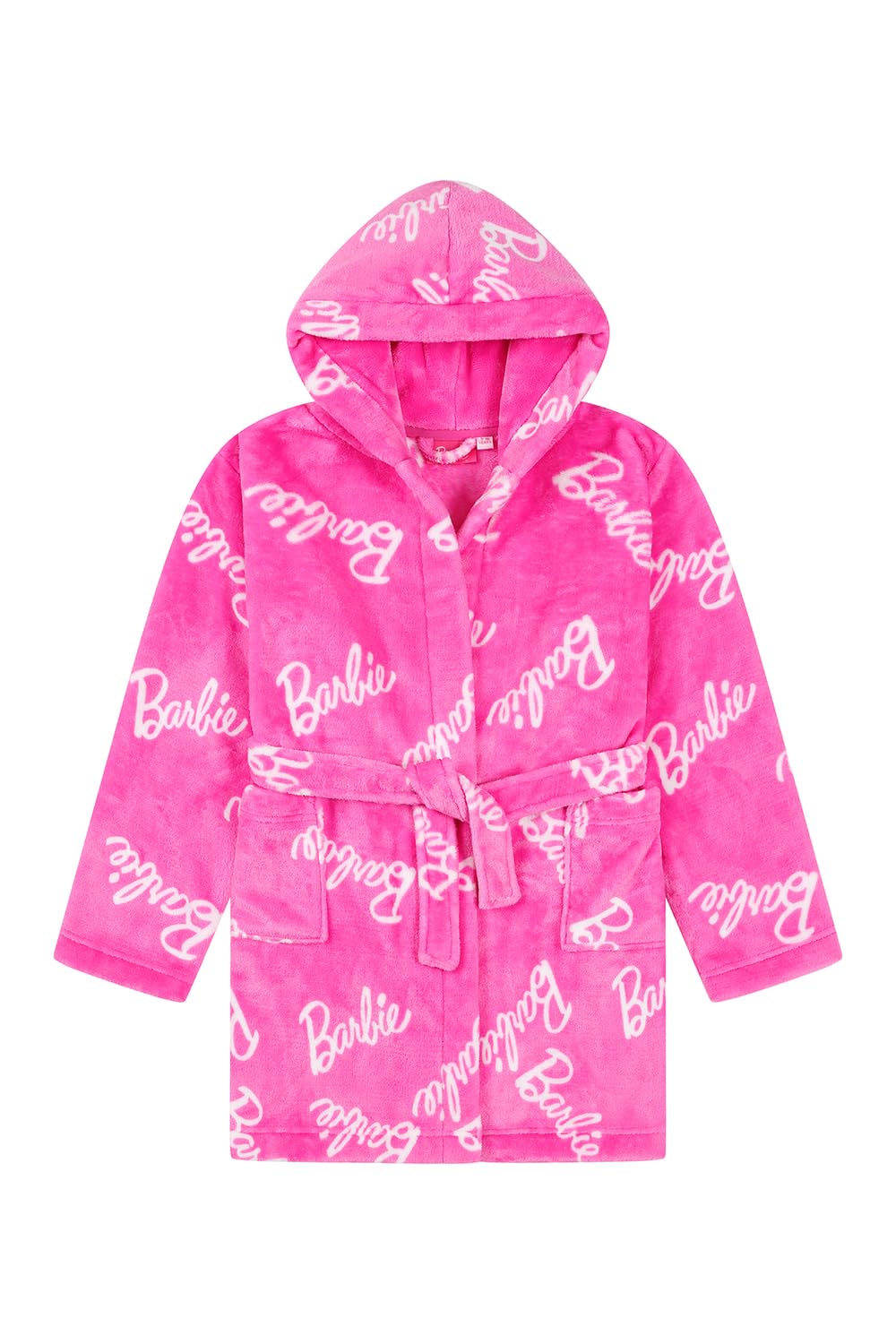 Barbie Girls Pink Fleece Dressing Gown Fleece Hooded Kids Robe (9-10 Years)