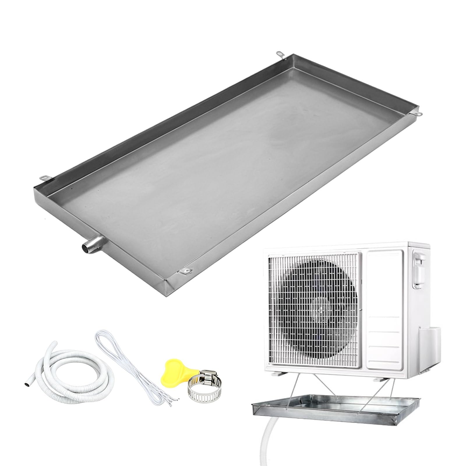 YFAURNDE Condensate Drain Pans, Stainless Steel Window Ac Drip Pan, Suitable for Indoor and Outdoor Window Type Air Conditioners; Features a Universal Drainage Design.(80x32.5x5cm/31.5x12.8x1.97in)