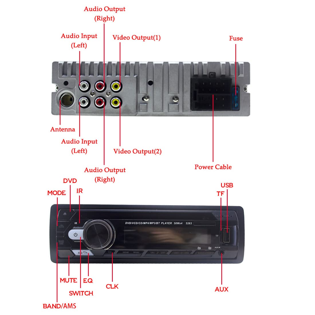 24V Bluetooth autoradio Headunit Lecteur CD DVD Unique 1 Din autoradio Mains libres/MP3/USB/SD/AUX/FM avec Port ISO