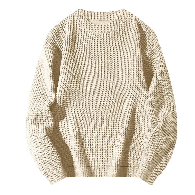 Waffle Knit Sweater - Fashionable Men's Long Sleeve Crew Neck Pullover3