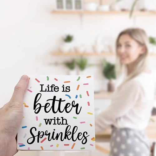 Miniatura 6 de Letrero inspirador de madera con diseño de vida con chispas para decoración de escritorio, letrero de madera rústico de verano para el hogar, sala