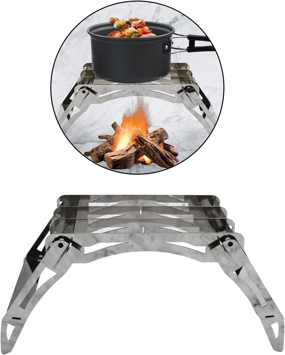 Foldable Detachable Stove Stand Outdoor Pot Holder | Weight Stainless Steel BBQ Grill | Compact & | for Camping, Backpacking, Picnics | Max. Load 17kg | Camping Alcohol Stove