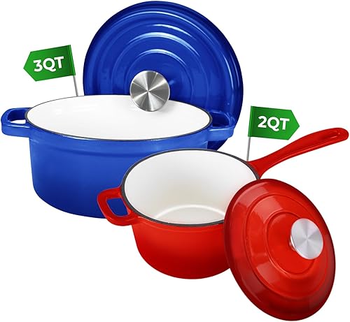 Healthy Choices Regalos navideños para mamá, juego de utensilios de cocina de hierro fundido esmaltado azul, olla de horno holandés de 3 cuartos con disponible en Yaxa Venezuela