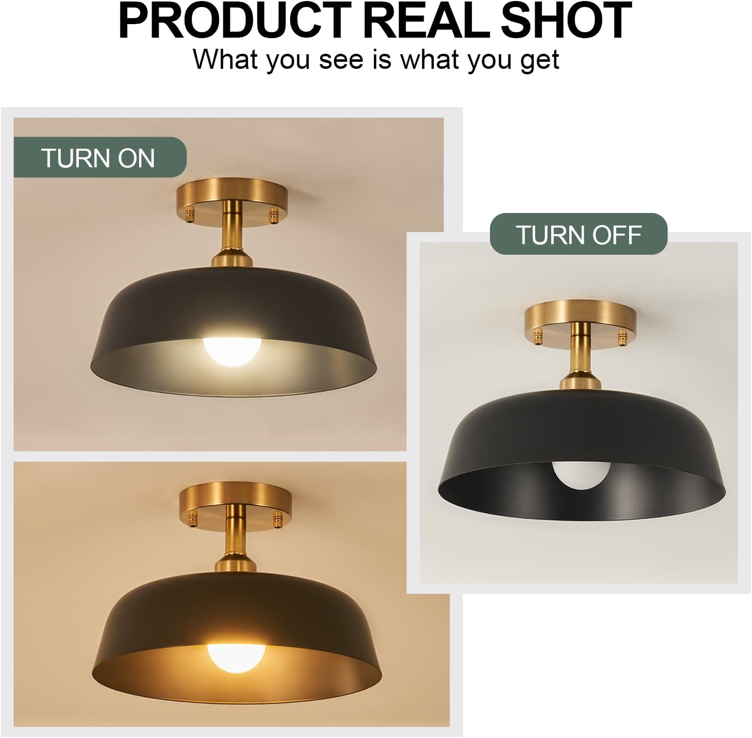 Modern Semi Flush Mount Ceiling Light, 2-Packs Matte Black and Gold Hallway Ceiling Light Fixtures,Mid Century Ceiling Lamp for Kitchen Hallway Entryway Bedroom Laundry Room(2 Packs)