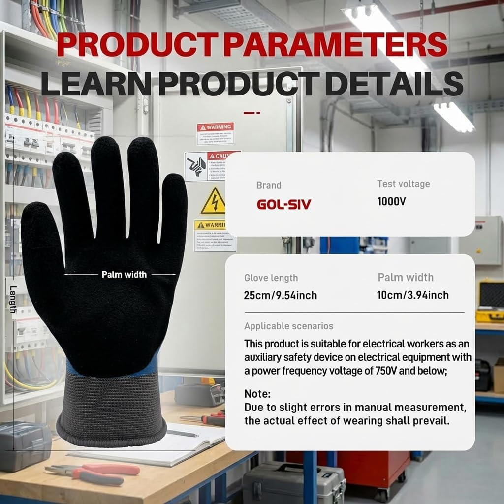 Electrician Gloves 1000V High Voltage,ASTM D120 Certified & Double Insulated Electrical Gloves,Rubber Safety Work Gloves (Blue,Large) - Image 4