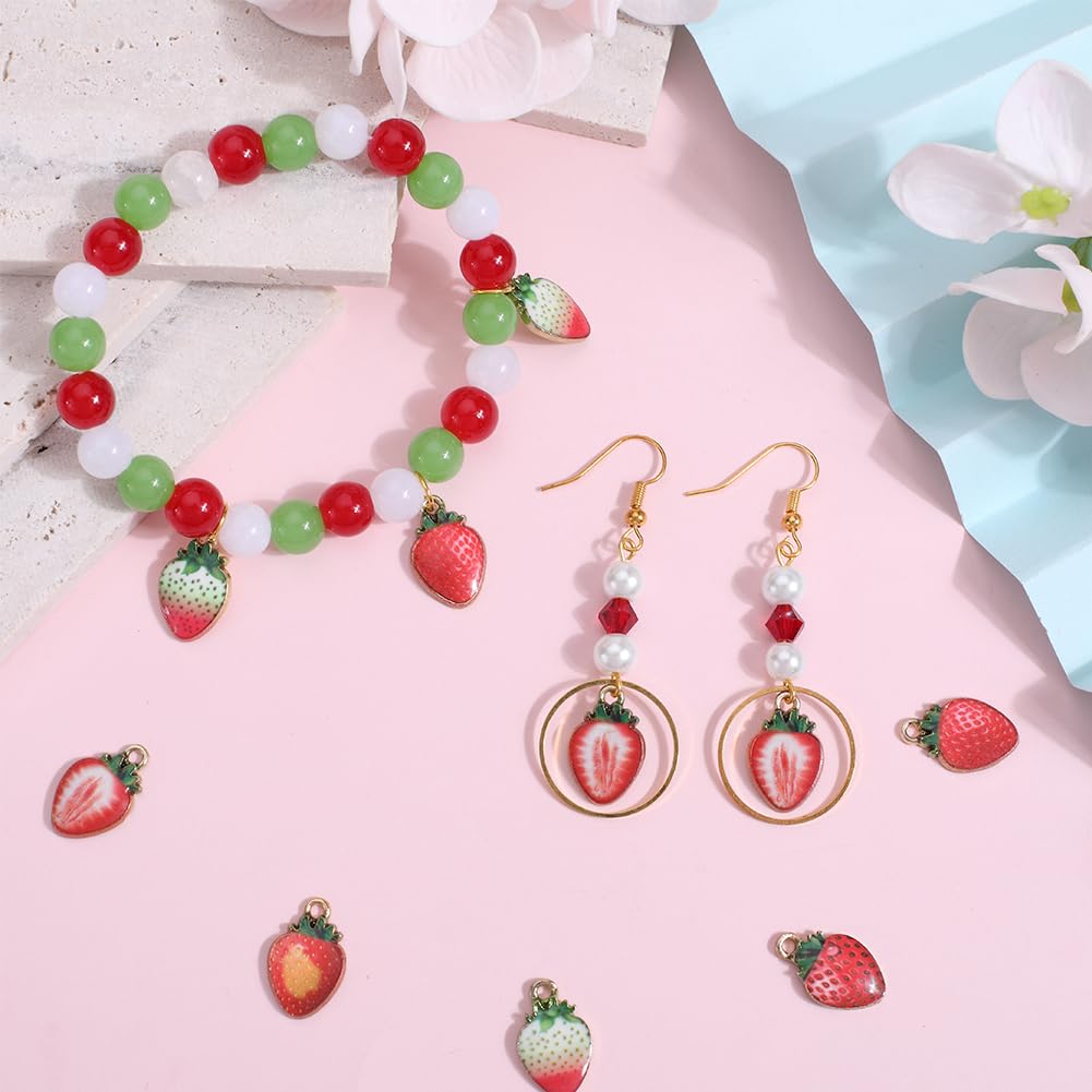 60 Dijes De Cereza Roja Esmaltados - Aleación Dorada, 13x12 Mm - Para Hacer Pulseras, Collares, Pendientes DIY