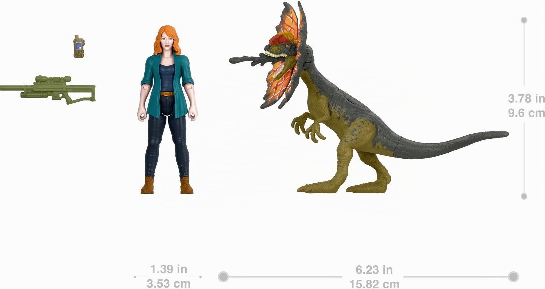 Jurassic World Dominion Claire e Dilophosaurus - Confezione con 2 action figure e accessori, set regalo giocattolo e collezione