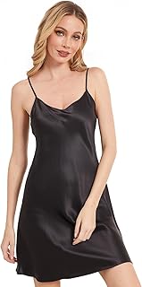 Women's Sexy Silk Nightgown, 100% Mulberry Silk Sleepwear Round Neck Spa...