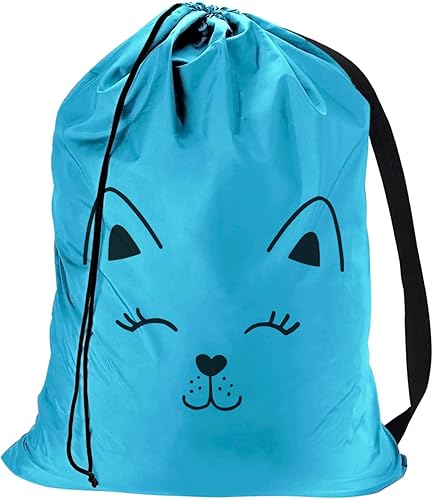 Bolsa de lavandería con bonito patrón de cara de gato, bolsas de lavandería extra grandes y resistentes, bolsa de viaje para lavandería sucia con
