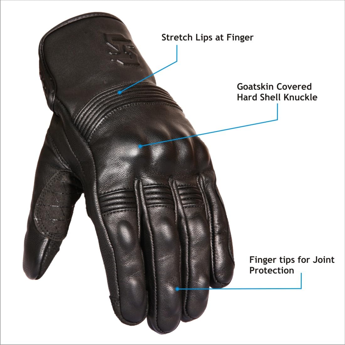 Gants de moto en cuir pour homme et femme | Écran tactile | Doigt complet | En cuir de chèvre avec phalanges rigides