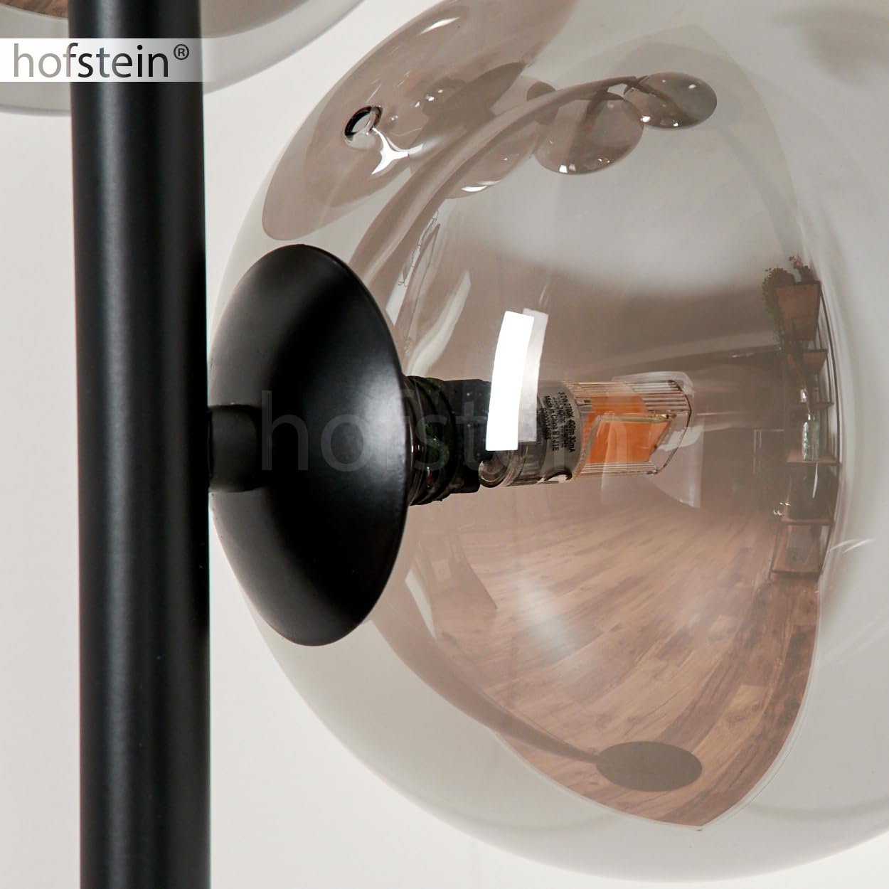 Stehleuchte Remaisnil, Stehlampe aus Metall/Glas in Schwarz/Rauchfarben, Standlampe im Retro/Vintage-Design mit Schirmen aus Glas (Ø 15 cm) u. Fußsschaler, Höhe 160 cm, 5 x G9, ohne Leuchtmittel