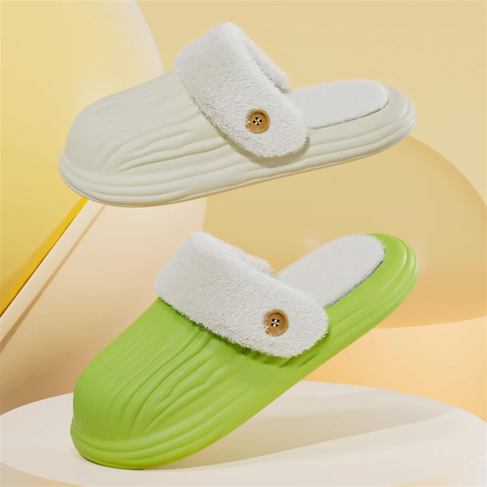 Zapatillas cálidas de Felpa for Mujer, Antideslizantes, Impermeables, de algodón EVA, con Plantilla de Piel Desmontable, tobogán de Interior, otoño e Invierno(Gray,42-43)