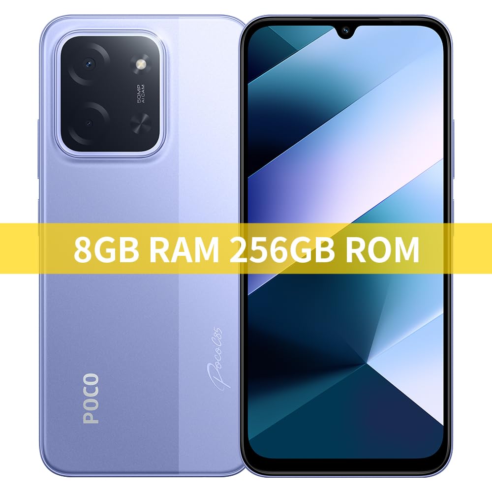 XIAOMI Poco C85 Smartphone 4G, 8 GB+256 GB, Display 6.9", Batteria Mostro 6000 mAh, Ricarica Rapida 33 W, Resistente agli Spruzzi IP64, Fotocamera IA 50 MP, Viola, senza NFC[con Caricabatterie]