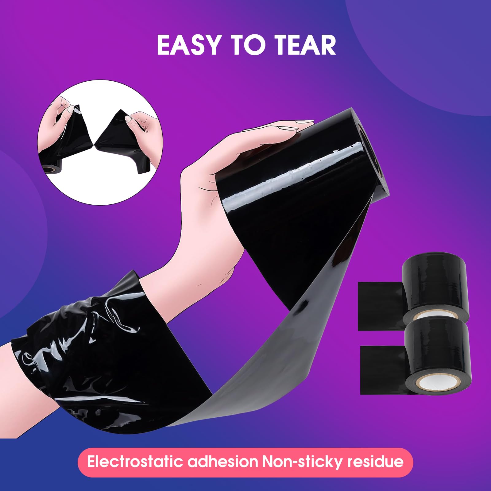 BDSM Bondage Restraints Tape Set – 3 Rolls Electrostatic Tape with Blindfold for BDSM Games Adult Sex Toys Bondage Tape Reusable Binding PVC Sex Things for Couples Kinky: Black,black,black 65ft*3Rolls