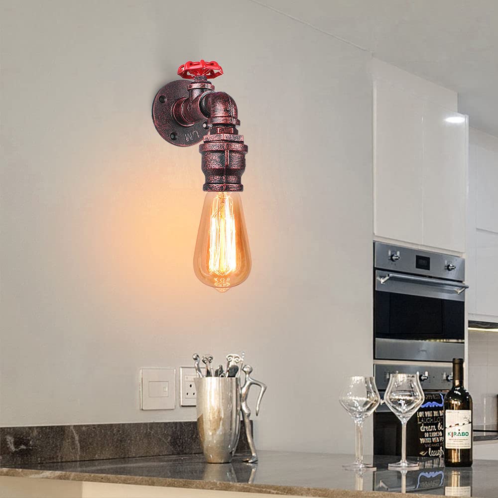 Produktbild von IDEGU Pack Of 2 Industrial Wall Light, Vintage Wall Light, Pipe Style, Retro, Art Deco Wall Lamp For Bar, Kitchen, Restaurant, Cafe, Hallway (Rust