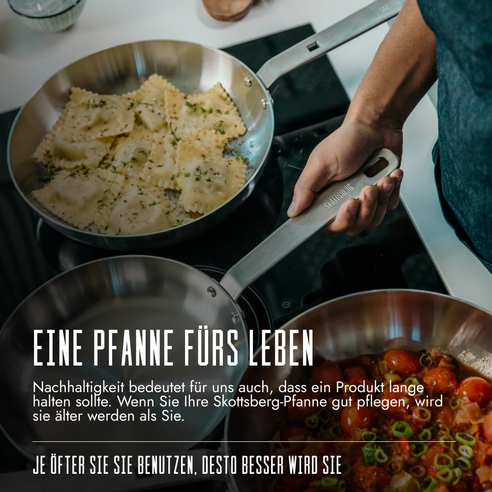 SKOTTSBERG Edelstahl Wokpfanne - Ø 28 cm – Unbeschichtet & PFAS‑frei, spülmaschinenfest,- für Induktion, Gas, Ceran & Backofen
