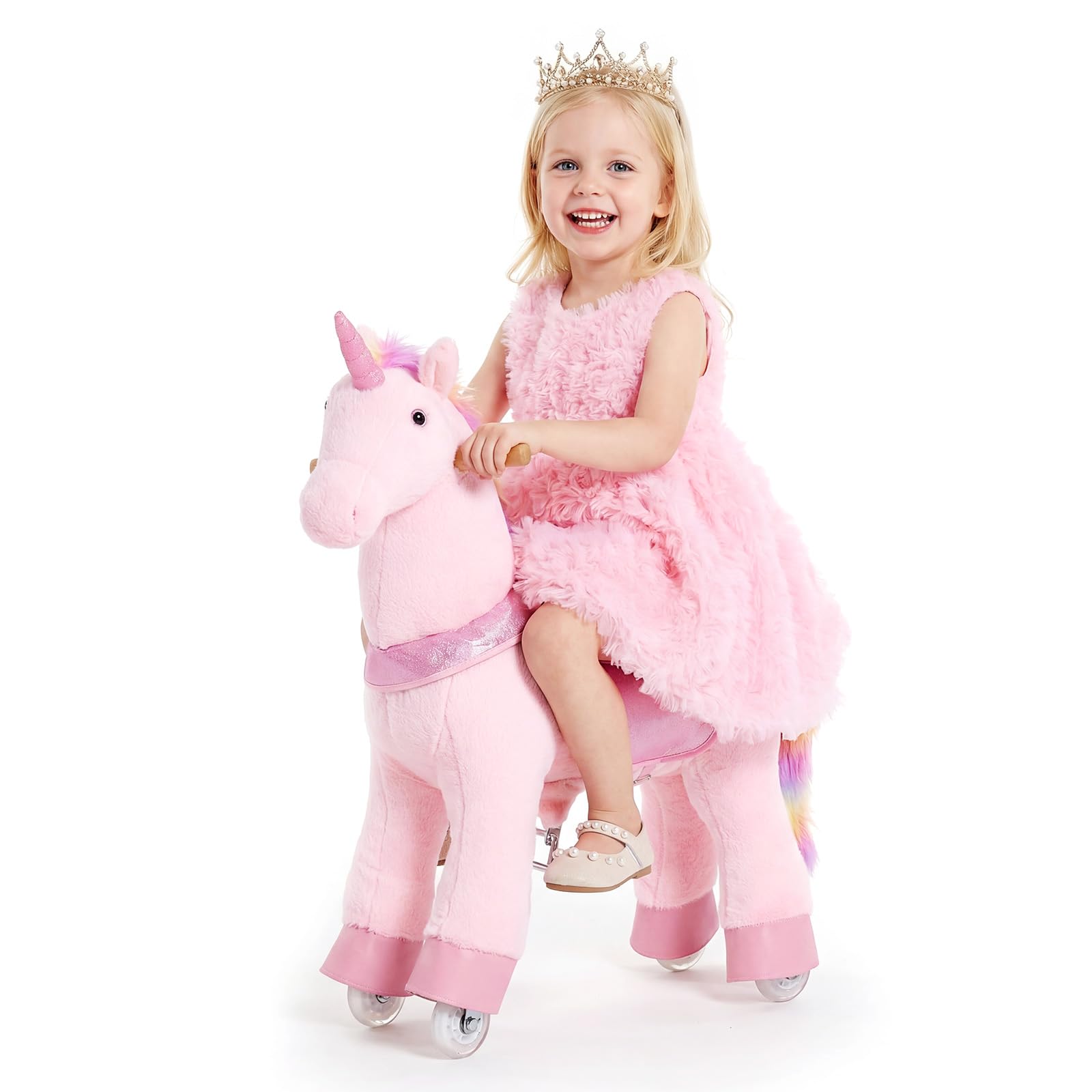 VEVOR Unicornio de Juguete para Niños, Pony de Montar con Ruedas y Pedales, Caballito Unicornio con Sonido, Estructura de Metal, Carga hasta 50 kg, Uso Interior y Exterior, para Niños de 3 a 8 Años