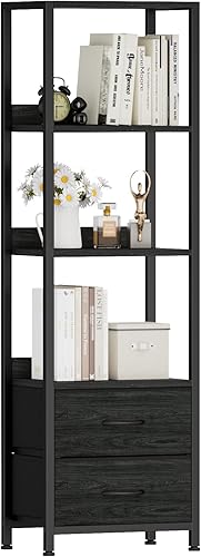 Miniatura 9 de Furnulem Estante esquinero de 4 niveles, estantería con 2 cajones de almacenamiento, estantería estrecha de 57.28 pulgadas de alto, unidad