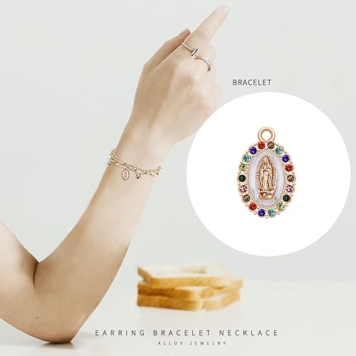 Miniatura 8 de 36 piezas de diamantes de imitación con incrustaciones de esmalte de aleación de 6 colores Our Lady Miraculous Medal Charms católico Virgen María