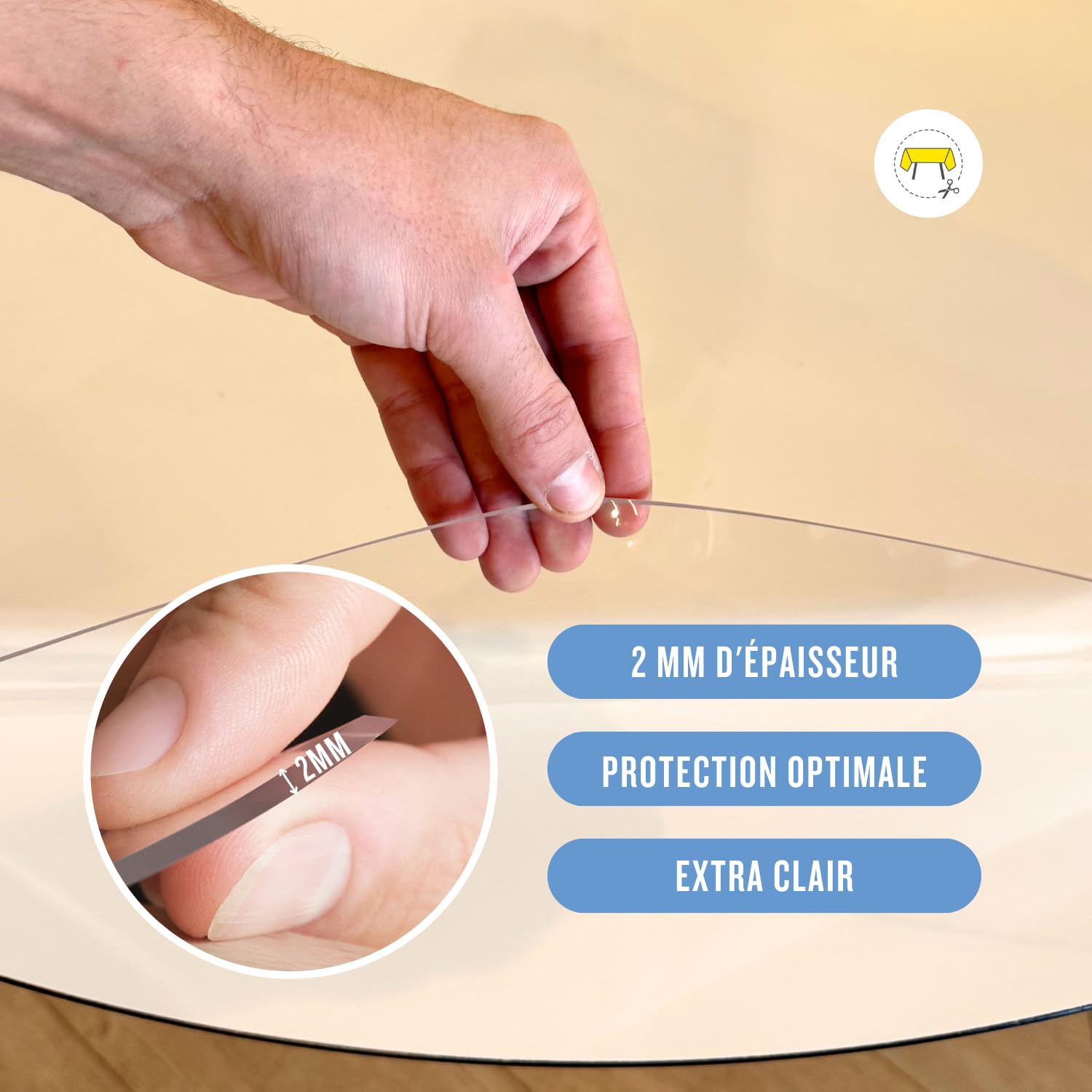 Trente Nappe Transparente Ronde 75 cm Ø – Épaisseur 2mm – Protection de Table Anti-Tache avec Bords Inclinés – Toile Cirée Lavable et Résistante – Nappe Plastique pour Intérieur et Extérieur
