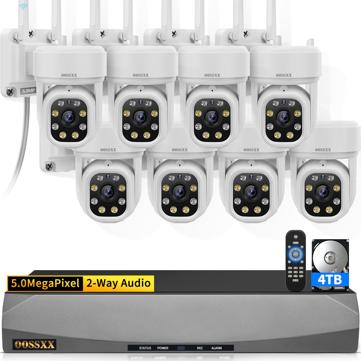 Auto-Tracking & 2-Way Audio PTZ WiFi Outdoor Security Camera System Pan 5MP Wireless Cameras System 16 Channel NVR Video Surveillance DVR Set